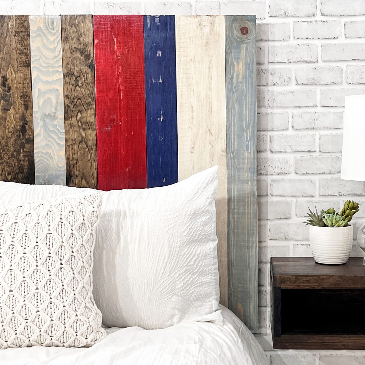 Barn Walls Queen Headboard - Blue Powderwash Multi-Tonal Solid Wood Panels