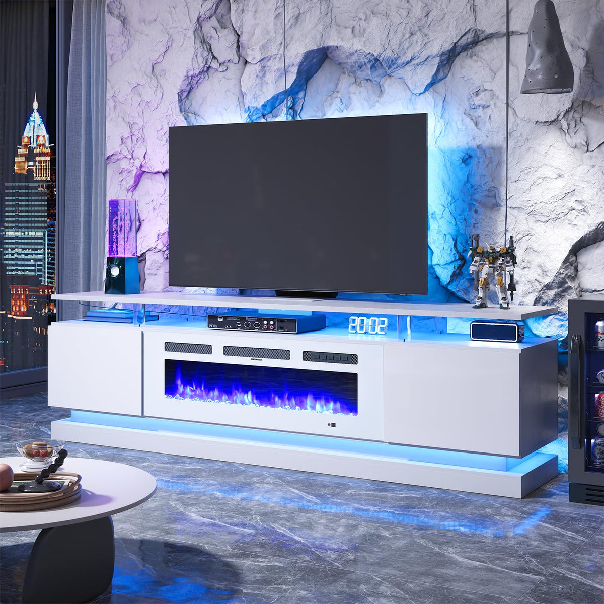70" Fireplace TV Stand for TVs up to 80", White & Black