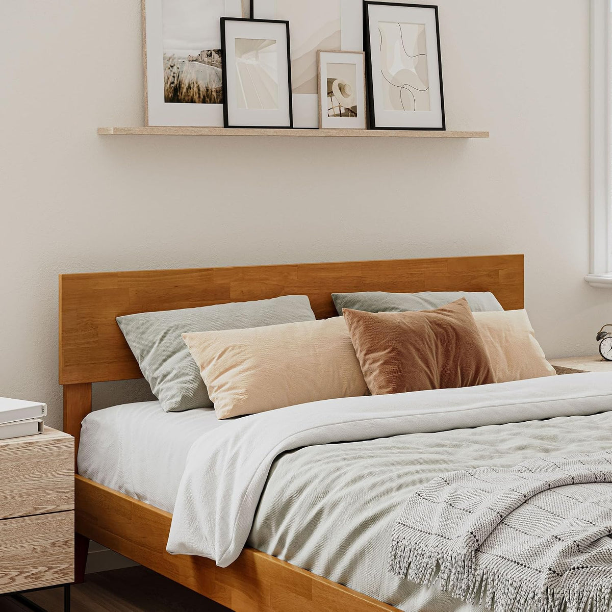 AFI, Orlando Queen Adjustable Modern Wood Panel Headboard, Light Toffee