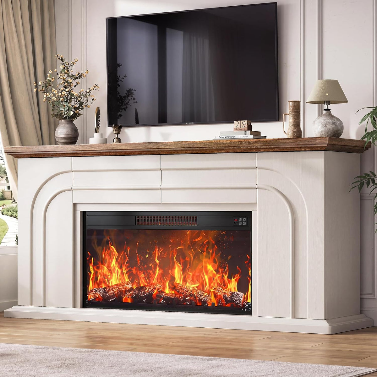 MapleGrace 70" Farmhouse Fireplace TV Stand with 36" Fireplace, White
