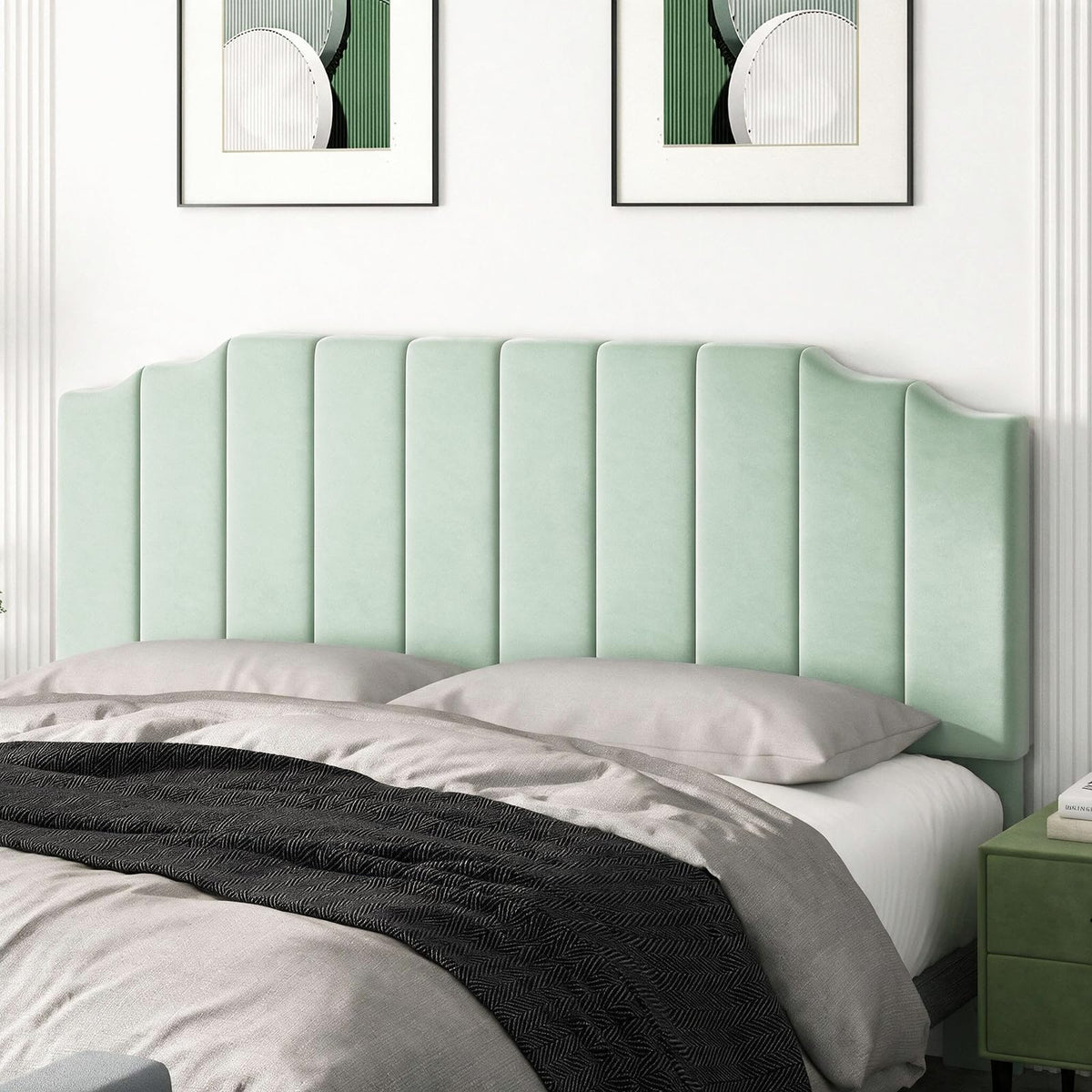 Befurtori King Size Headboard Only, Velvet Wall Mount Headboard, Cream