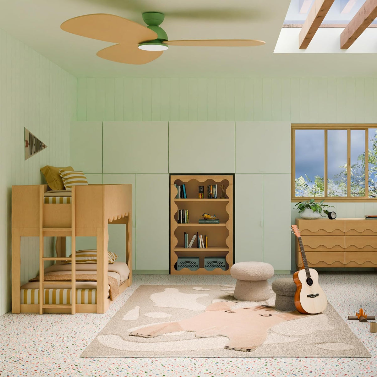 babyletto Kids Lido Wave Convertible Low Loft Twin Bed in Honey