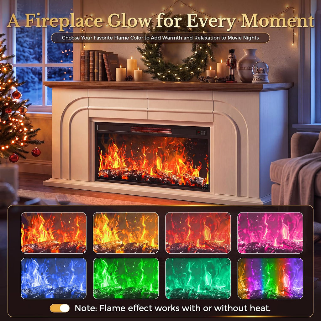 MapleGrace 70" Farmhouse Fireplace TV Stand with 36" Fireplace, White