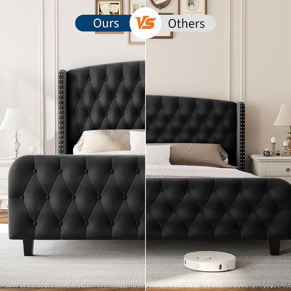 51" Tall Deep Button Tufted Suede Queen Bed Frame – Wingback Headboard & Footboard with Nailhead Trim – Sturdy Wood Slats, No Box Season Needed, Easy Assembly