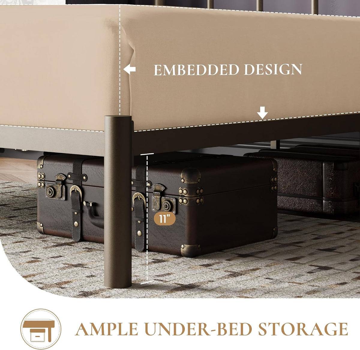 SHA CERLIN Queen Size Metal Platform Bed Frame with Victorian Vintage Headboard/Under Bed Storage/No Box Spring Needed/Easy Assembly/Noise Free/Mattress Foundation/Gold