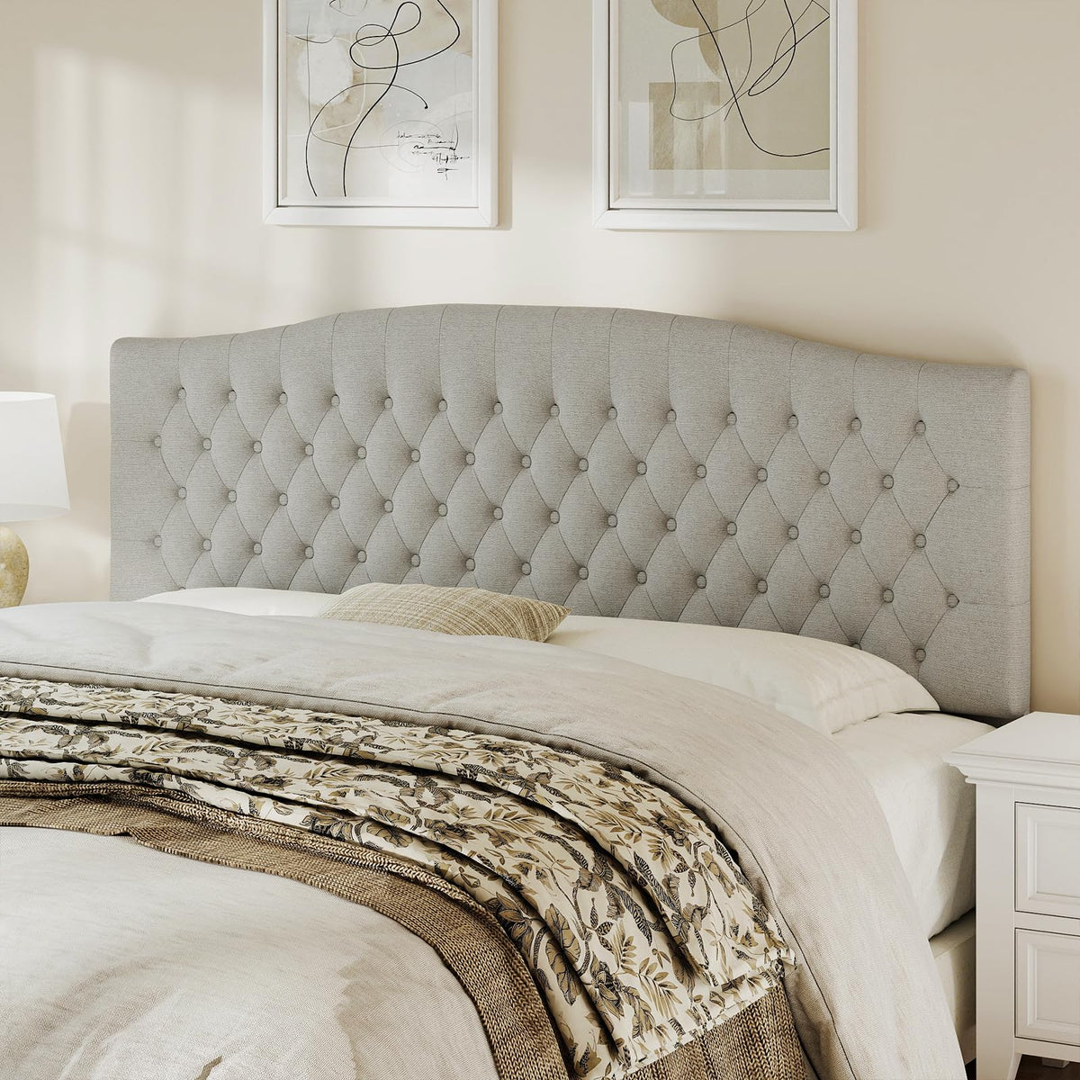 Befurtori King Headboard Only, Linen Classic Tufted Design, Ivory