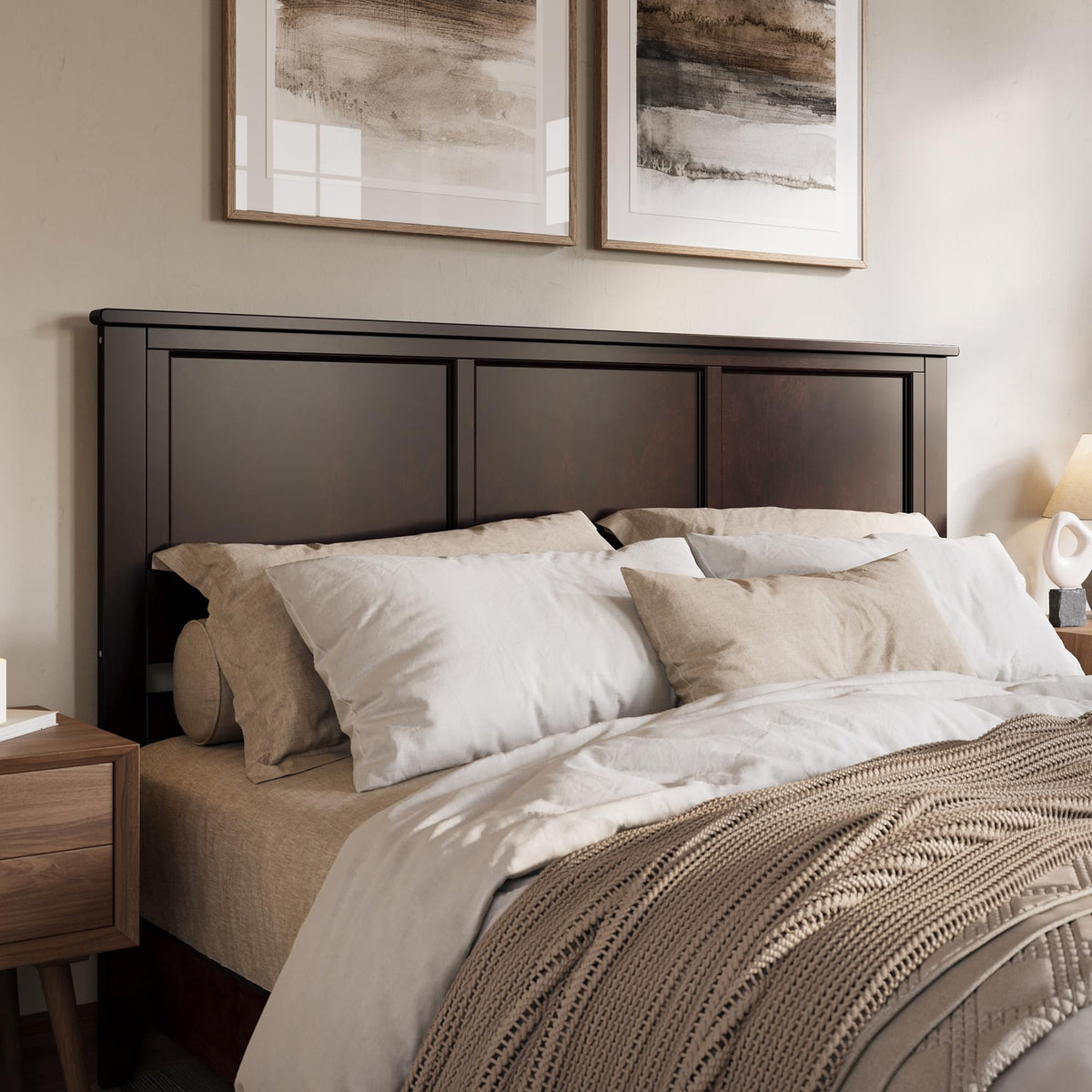 AFI, Madison King Solid Wood Panel Headboard, Walnut