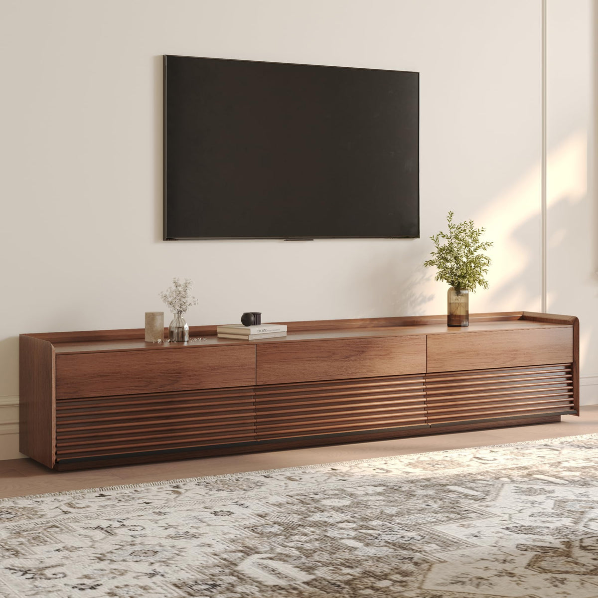POVISON 118.11" Fully-Assembled Wood TV Stand with Adjustable LED Light