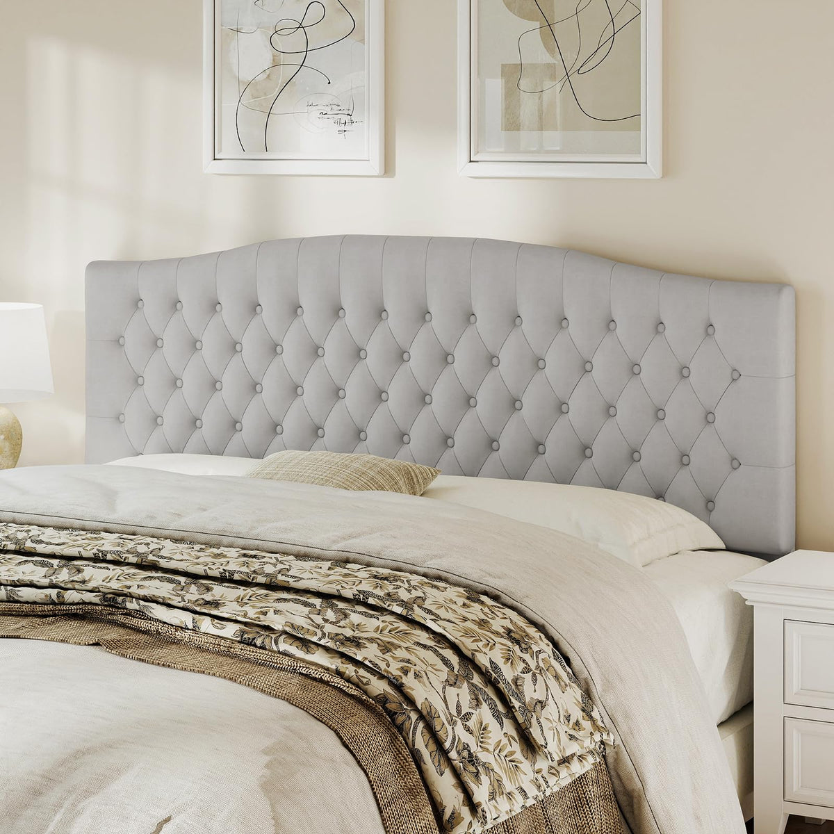 Befurtori King Headboard Only, Linen Classic Tufted Design, Ivory
