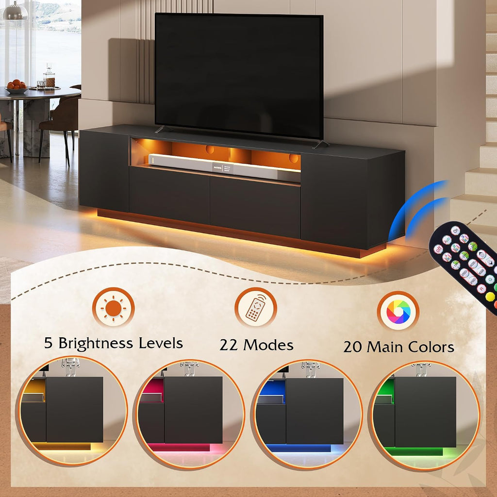 WLIVE LED TV Stand for 65/70/75 Inch TVs, Modern Entertainment Center with Storage Cabinets and Drawer, Gaming Media TV Console with RGB Lights for Living Room, Black
