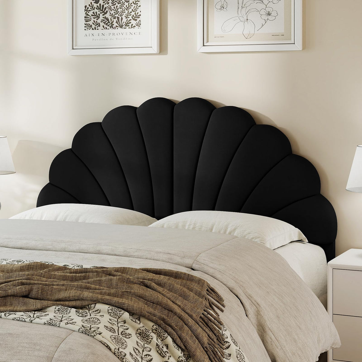 Befurtori Queen Size Headboard Only, Velvet Petal Wall Mounted, Cream