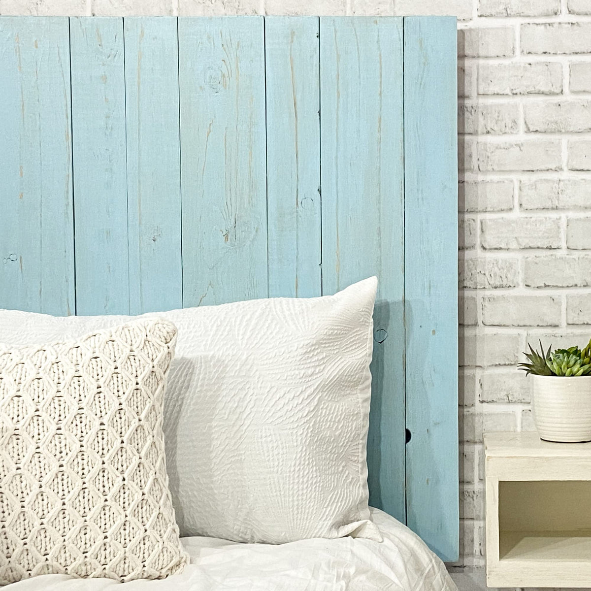Barn Walls Queen Headboard - Blue Powderwash Multi-Tonal Solid Wood Panels
