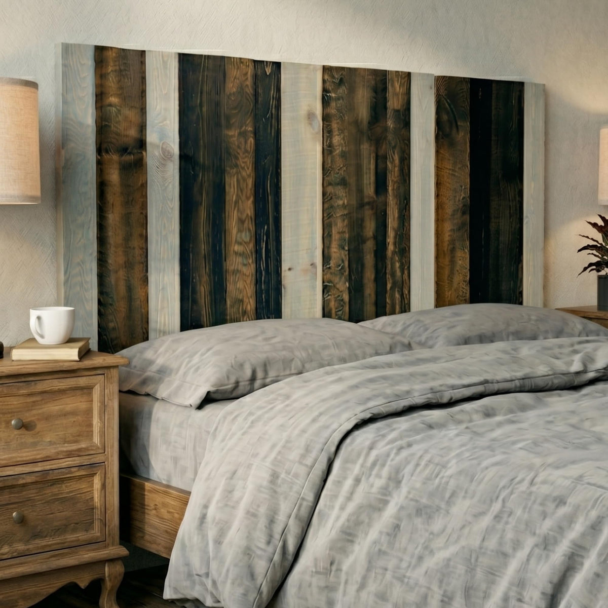 Barn Walls Queen Headboard - Blue Powderwash Multi-Tonal Solid Wood Panels