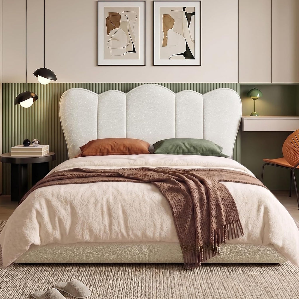 Pinmoco Full Scalloped Upholstered Headboard, Beige