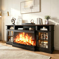 98" Farmhouse TV Stand with 36" Fireplace, Black & Black