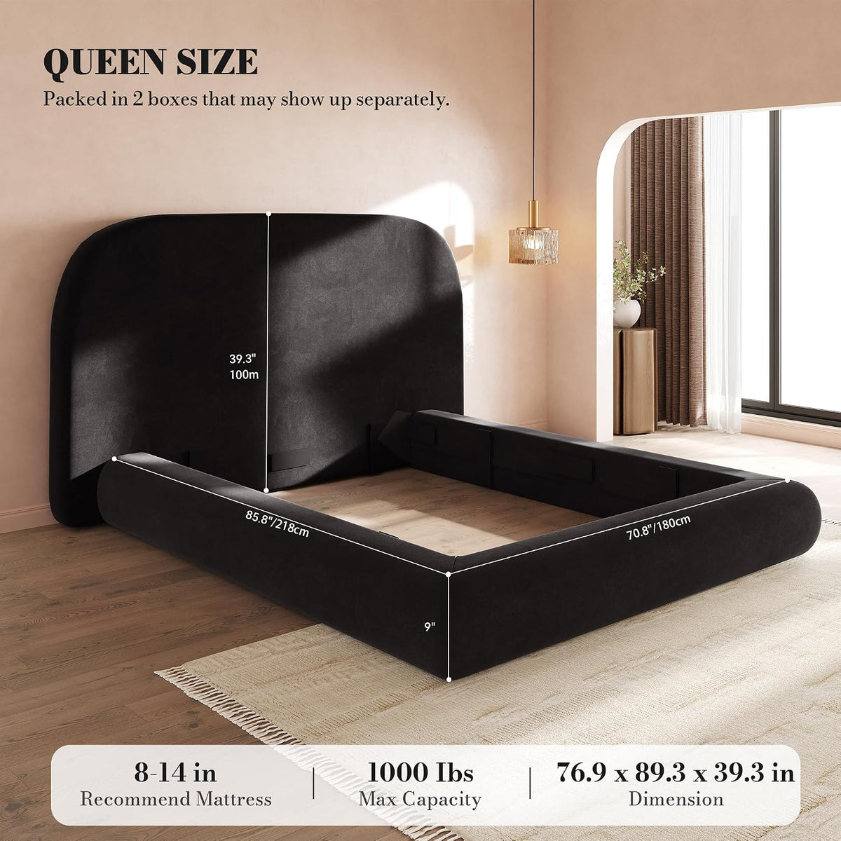 YITAHOME Queen Size Bed Frame, Curved Arched Soft Cloud Bed with Headboard