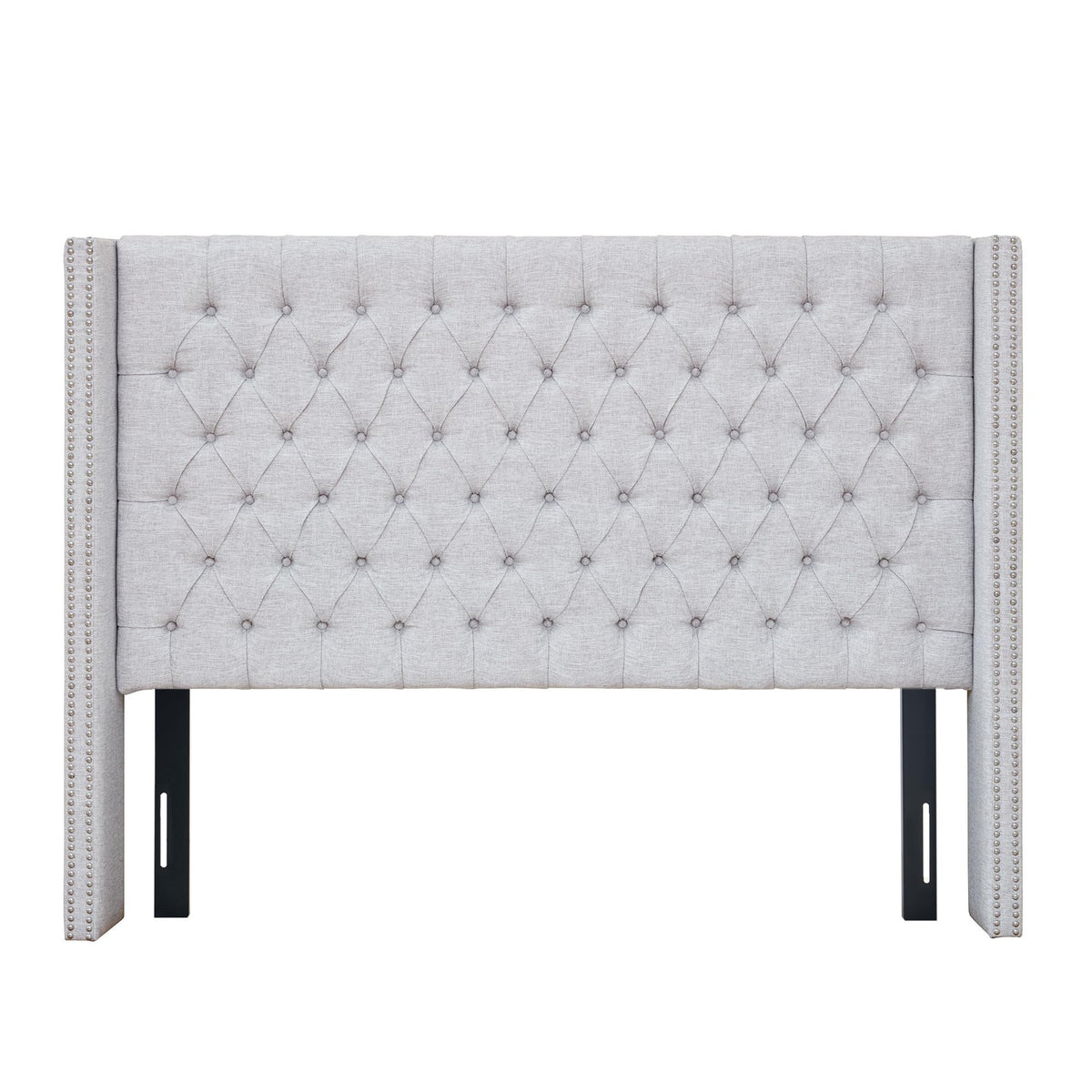 Madison Park Amelia Upholstered Headboard | Nail Head Trim Wingback Button Tufted | Queen, Cream