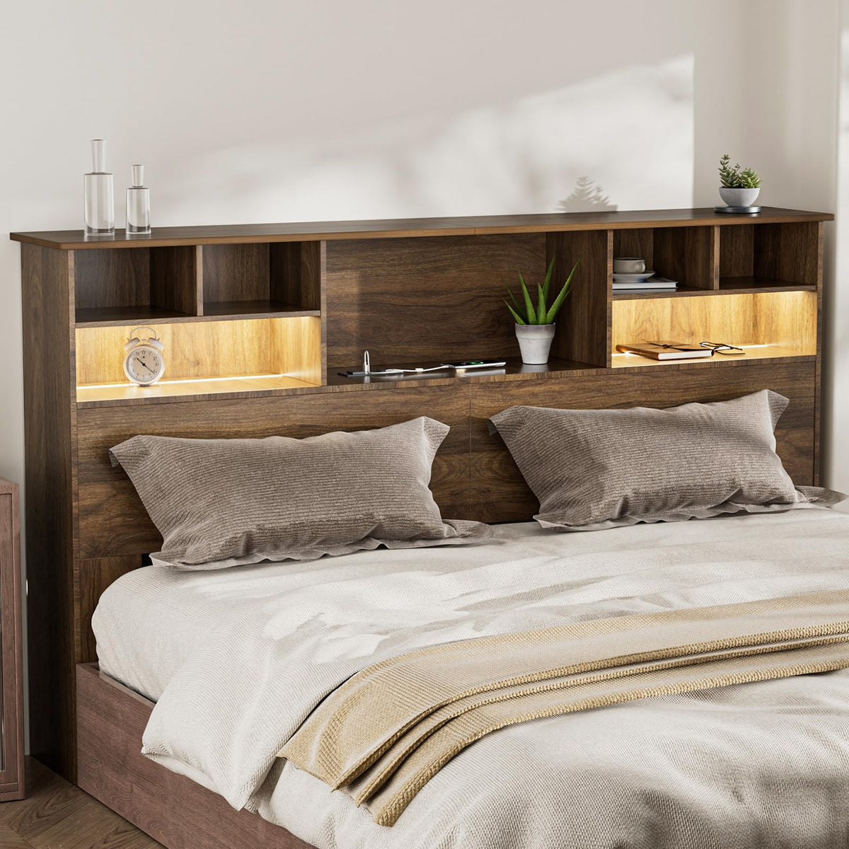 Queen Headboard Only for Bedroom, Bookcase Head Board, Black
