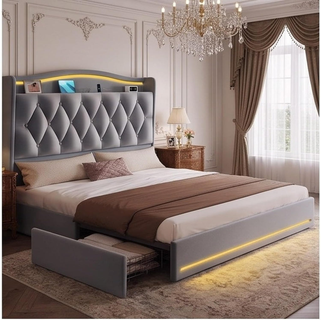 YITAHOME Queen Bed Frame with Charging Station & RGB LED Lights
