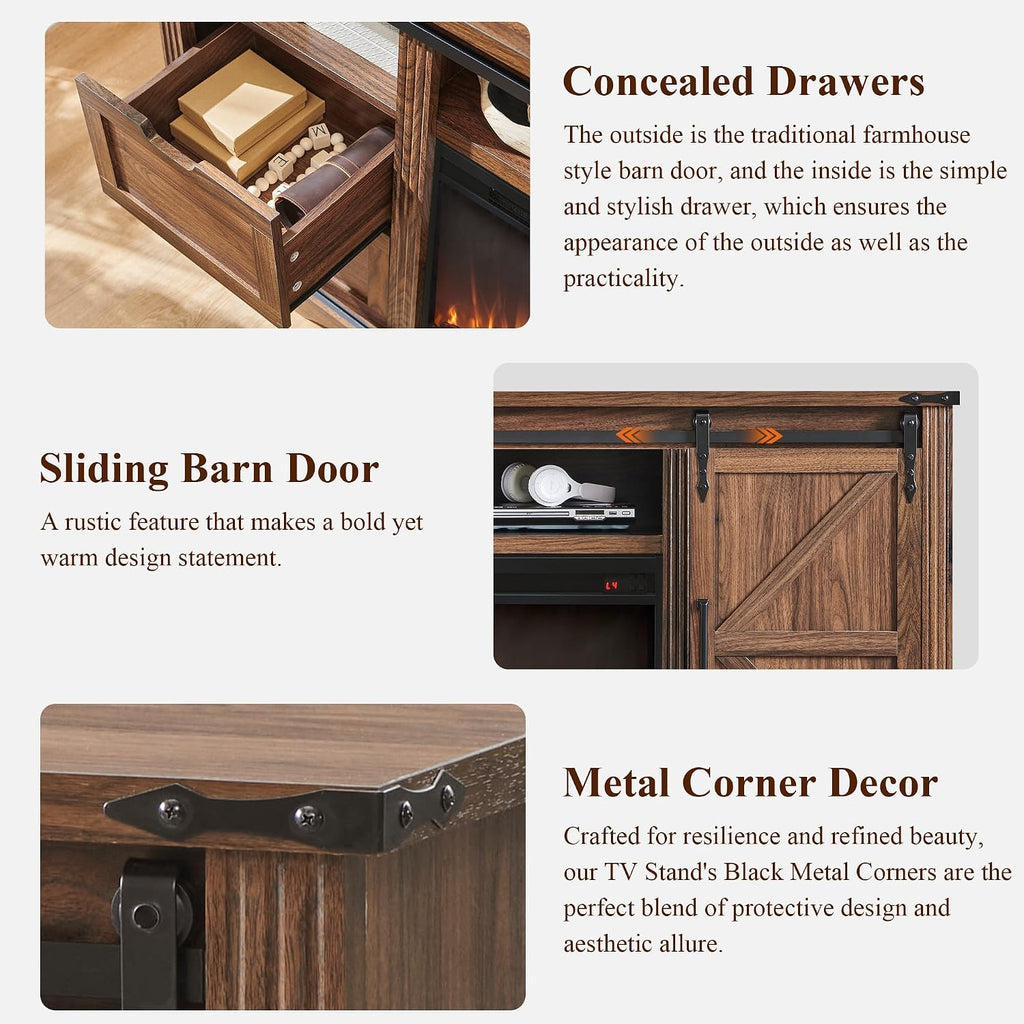 Farmhouse 66"TV Stand for 75+ Inch TV, With 4 Drawers & Sliding Barn Door
