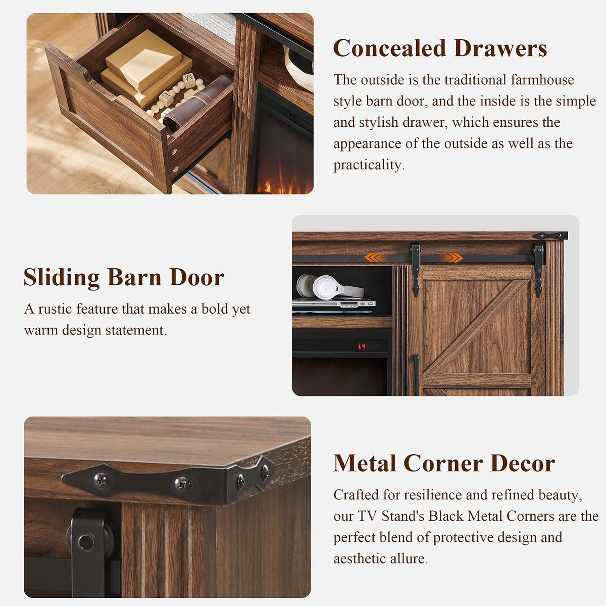 Farmhouse 66"TV Stand for 75+ Inch TV, With 4 Drawers & Sliding Barn Door