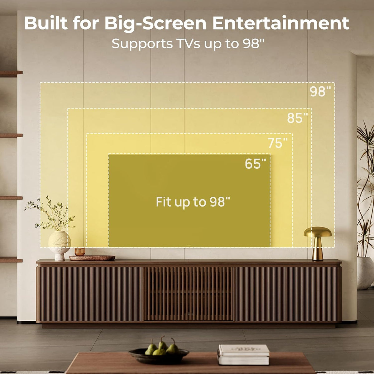 94.5" Mid Century ModernTV Stand with LED Lights for TVs up to 98", Walnut