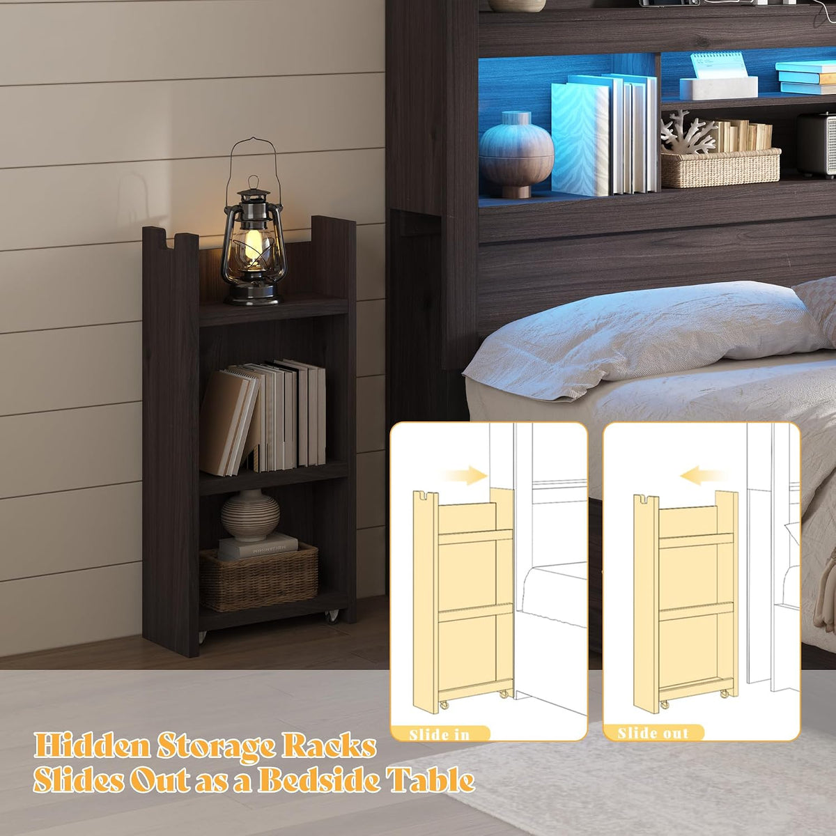 AMERLIFE Queen/Full Size Wood Headboard Only with Storage, Black Oak