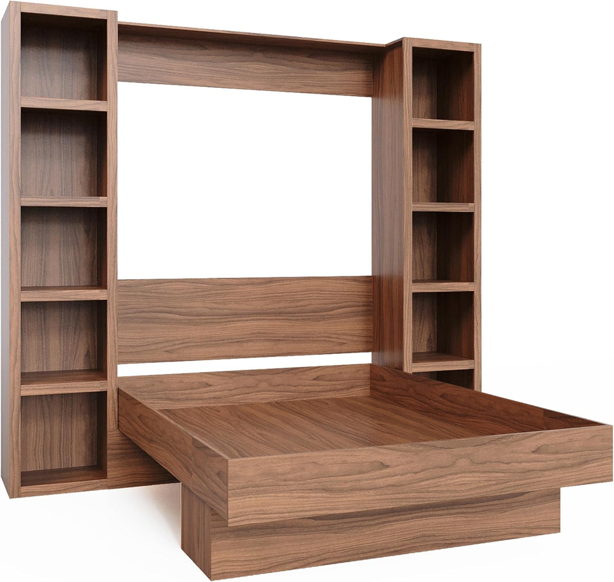 Oakland Living Easy-Lift Queen Murphy Wall Bed in Brown Wood Grain with Two Bookshelves