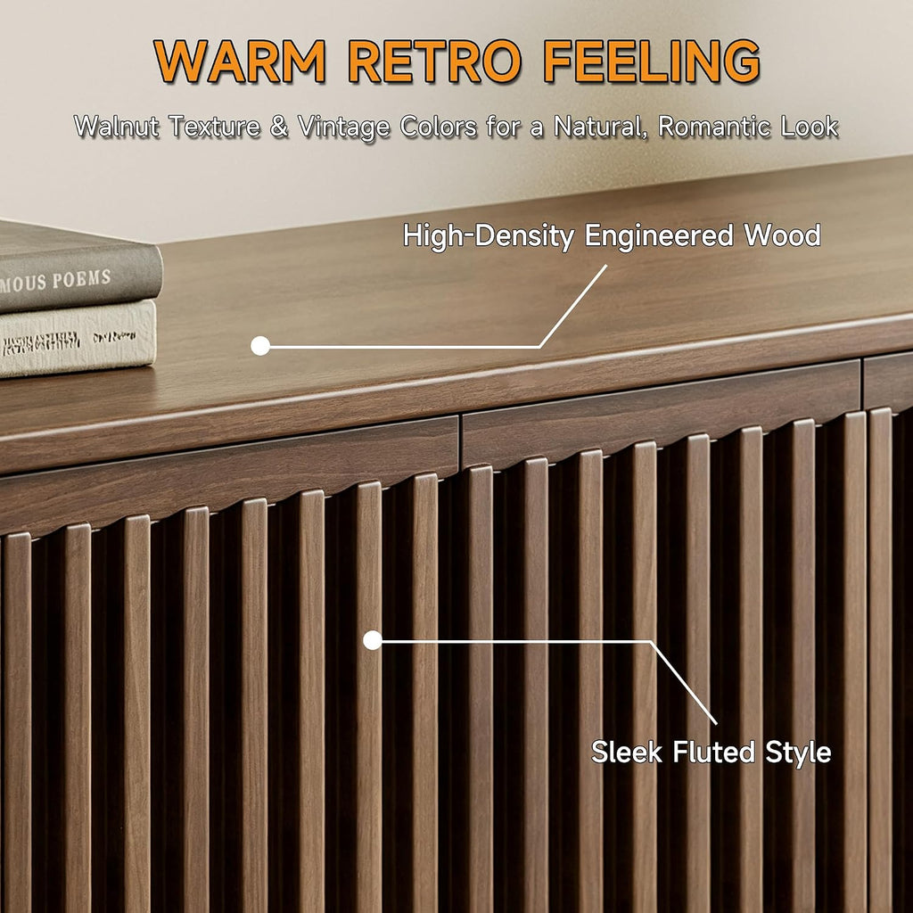 86.61" Mid Century Modern TV Stand for TVs up to 85"(Walnut)
