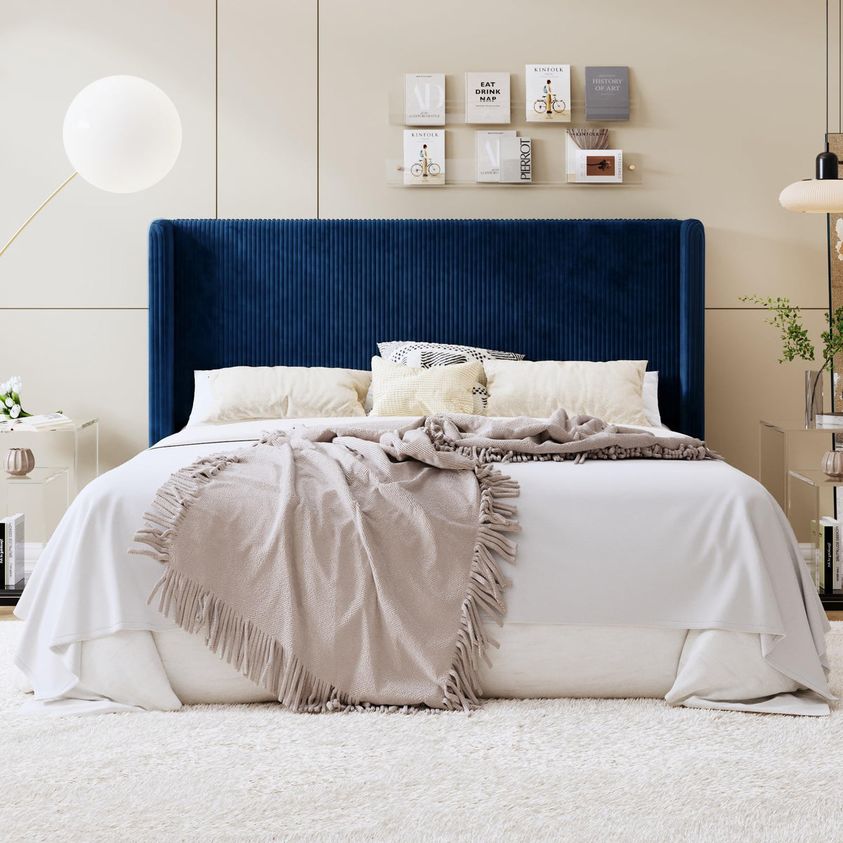 SHA CERLIN Full Corduroy Platform Bed with Tufted Wingback Headboard, Black