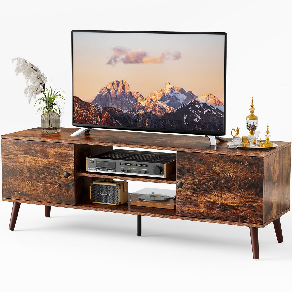 DUMOS TV Stand for 55 60 Inch TV, Entertainment Center with Storage