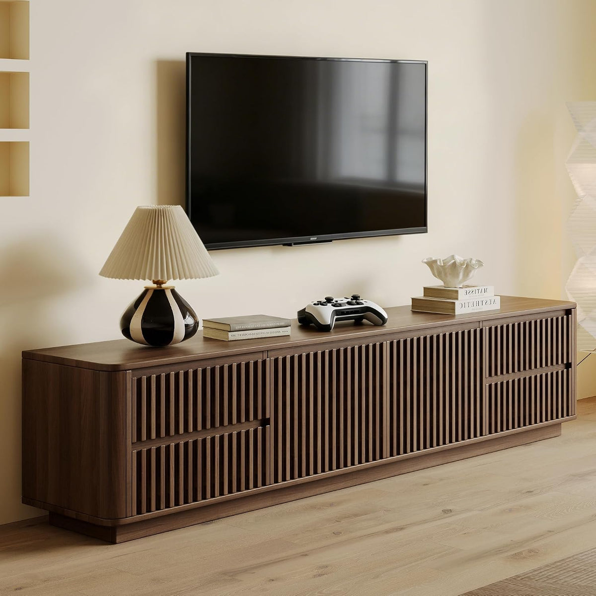86.61" Mid Century Modern TV Stand for TVs up to 85"(Walnut)