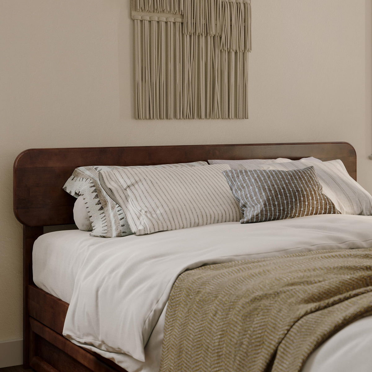 AFI, Florence Adjustable Modern Round King Solid Wood Headboard, Walnut