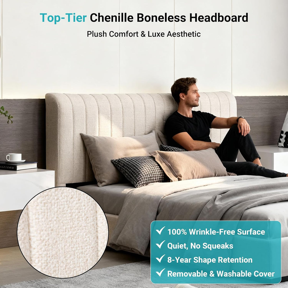 Universal Chenille Boneless Queen Headboard, No Assembly Required