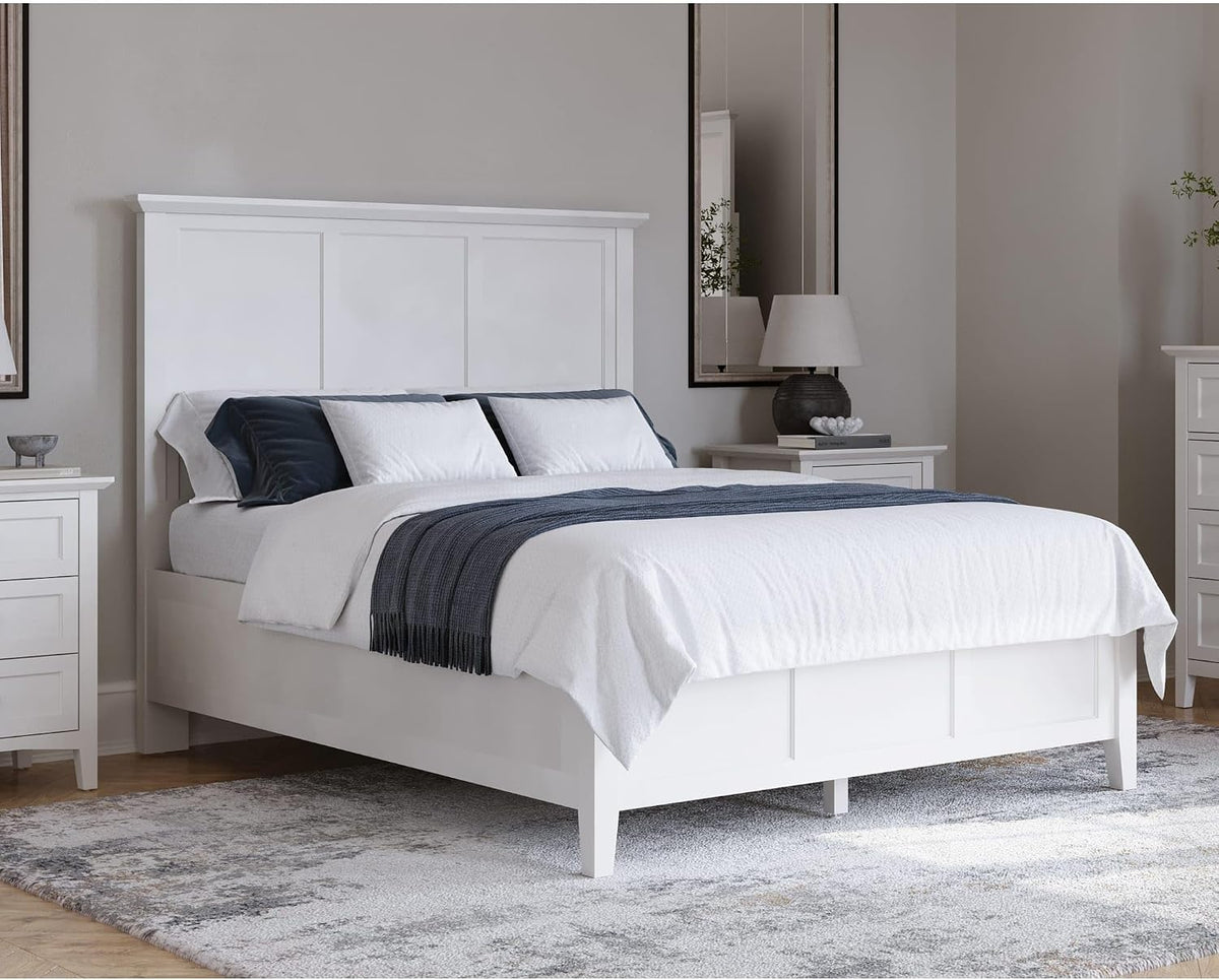 Modus Furniture Solid Wood Three Panel Bed, King (U.S. Standard), Grace - Snowfall White