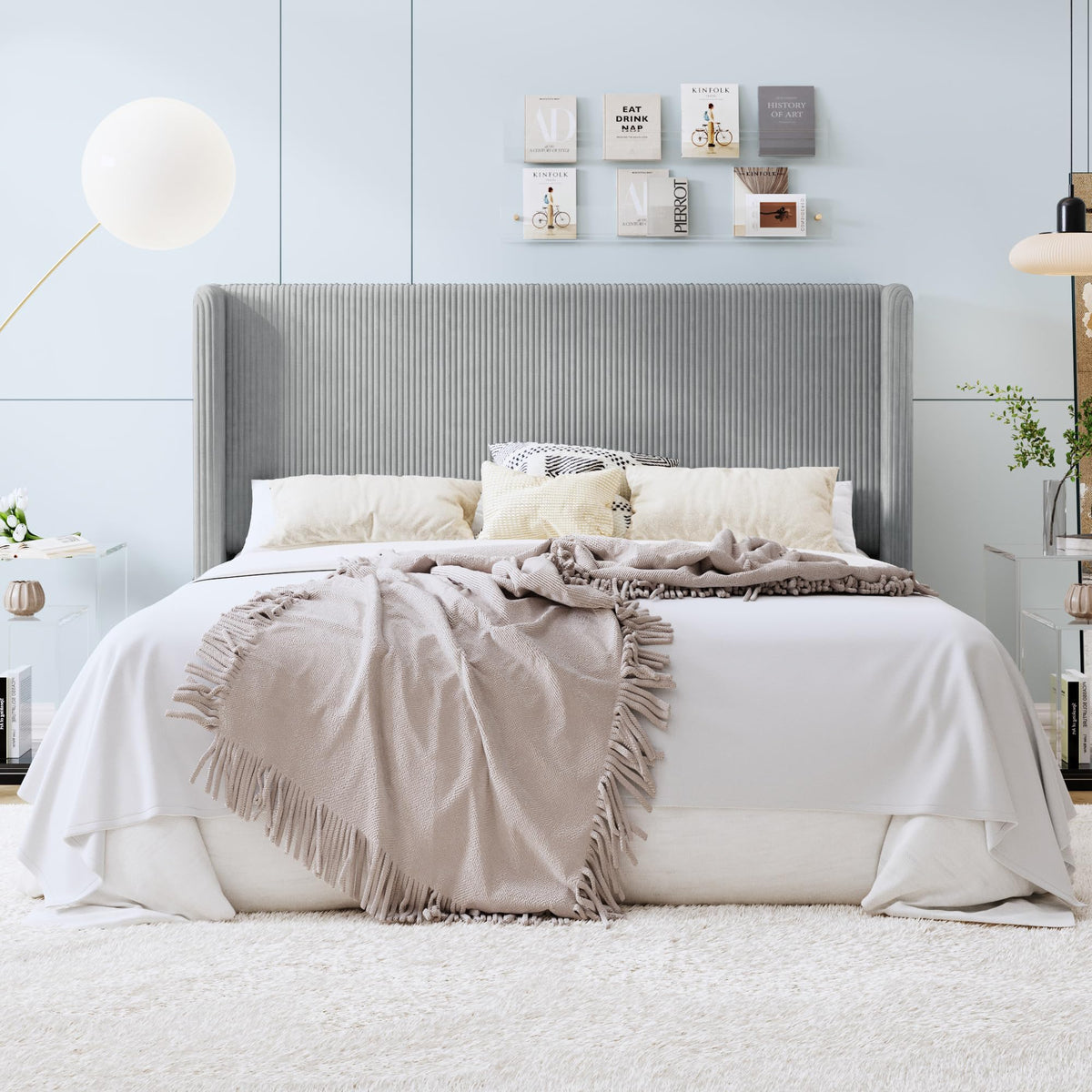 SHA CERLIN Full Corduroy Platform Bed with Tufted Wingback Headboard, Black
