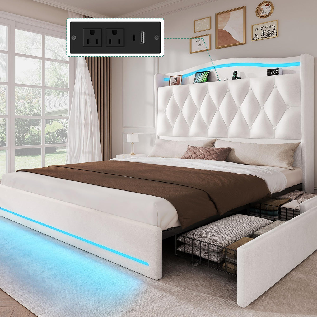 YITAHOME King Size Bed Frame with 3 Storage Drawers and RGB LED Lights