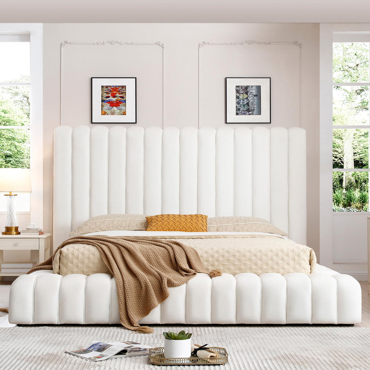 Woodpecker's Inc Avalon Velvet Upholstered Luxurious Platform Bed