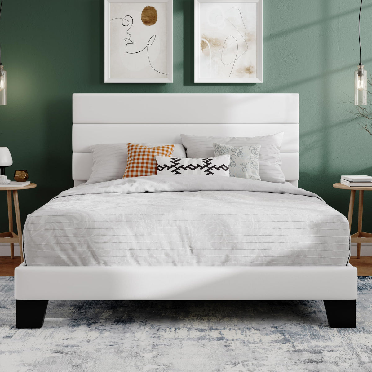 SHA CERLIN Queen Platform Bed Frame with Upholstered Fabric Headboard,Beige