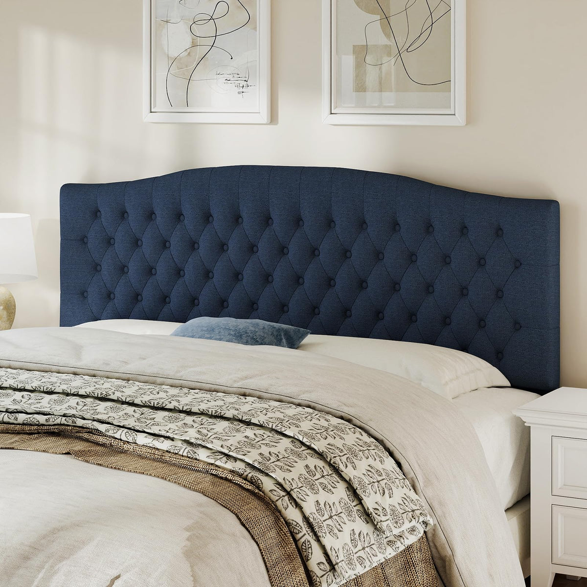 Befurtori King Headboard Only, Linen Classic Tufted Design, Ivory
