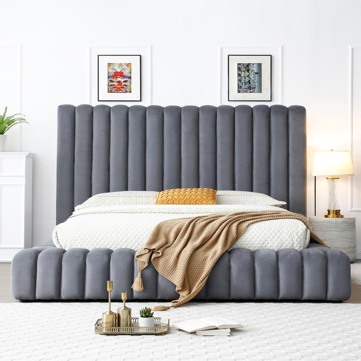 Woodpecker's Inc Avalon Velvet Upholstered Luxurious Platform Bed