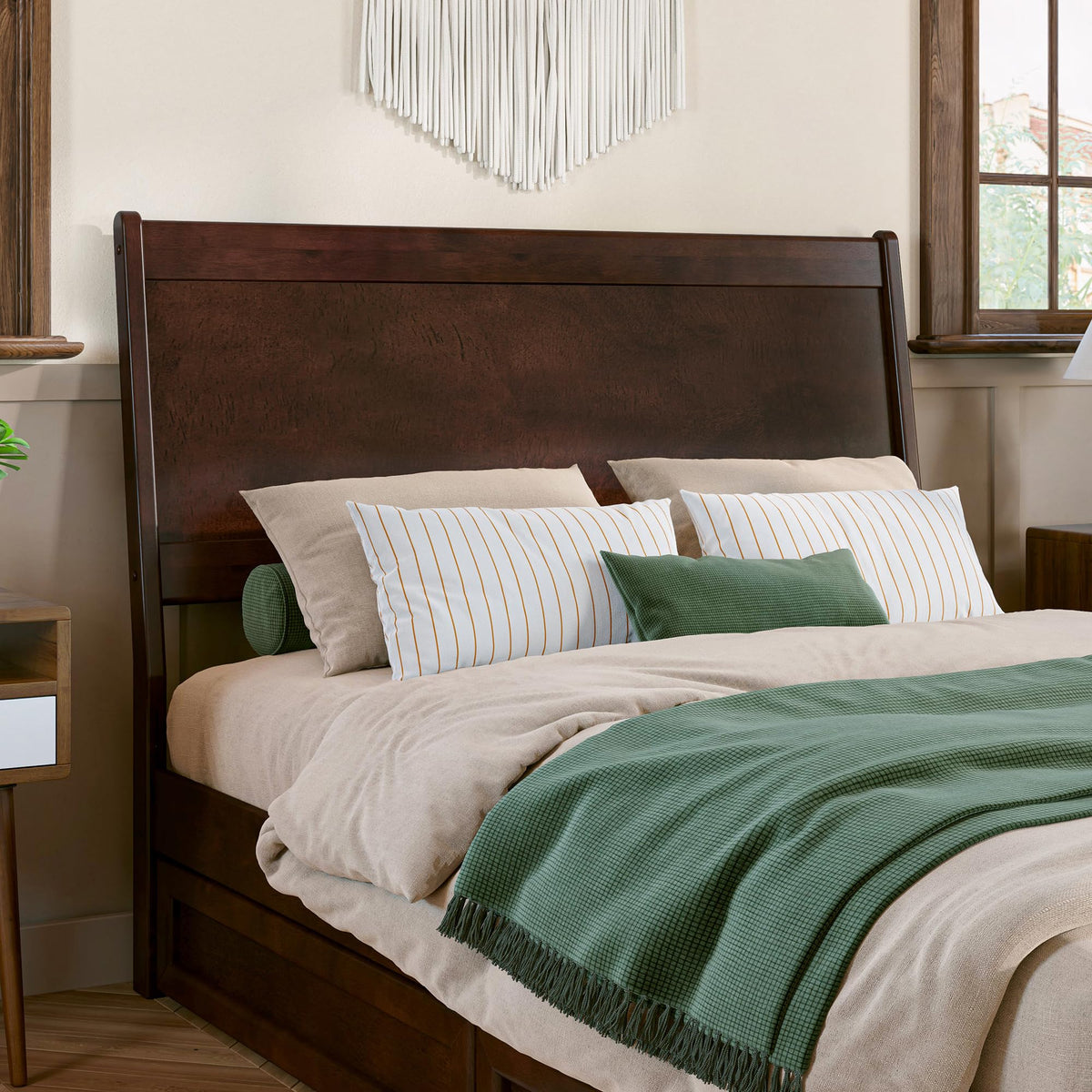 AFI, Casanova Full Solid Wood Panel Headboard, Walnut