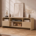 59" Fluted TV Stand, Modern Media Console for TVs up to 65", Natural Oak