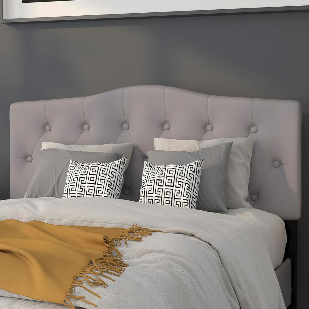EMMA + OLIVER Light Gray Full Button Tufted Headboard