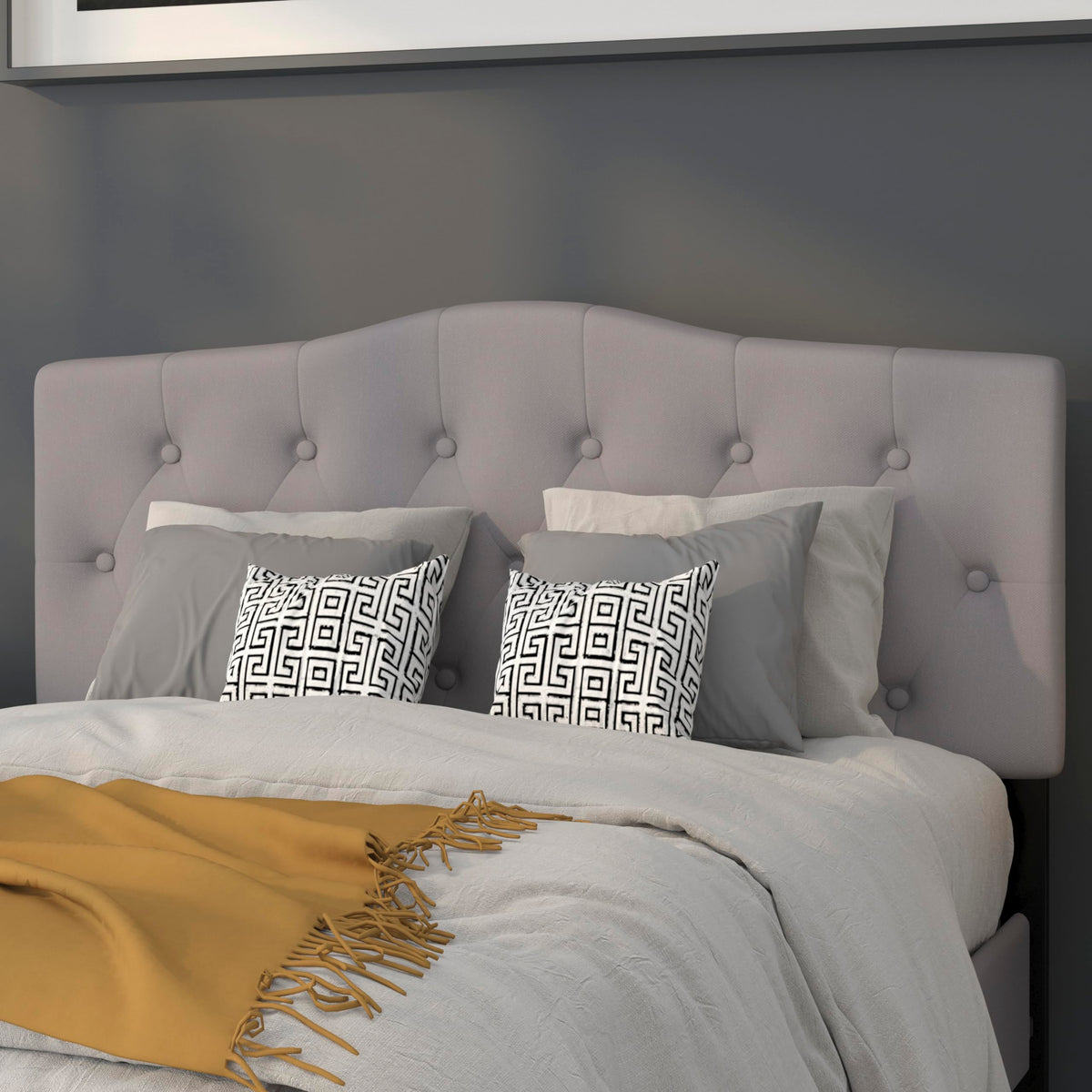 EMMA + OLIVER Light Gray Full Button Tufted Headboard