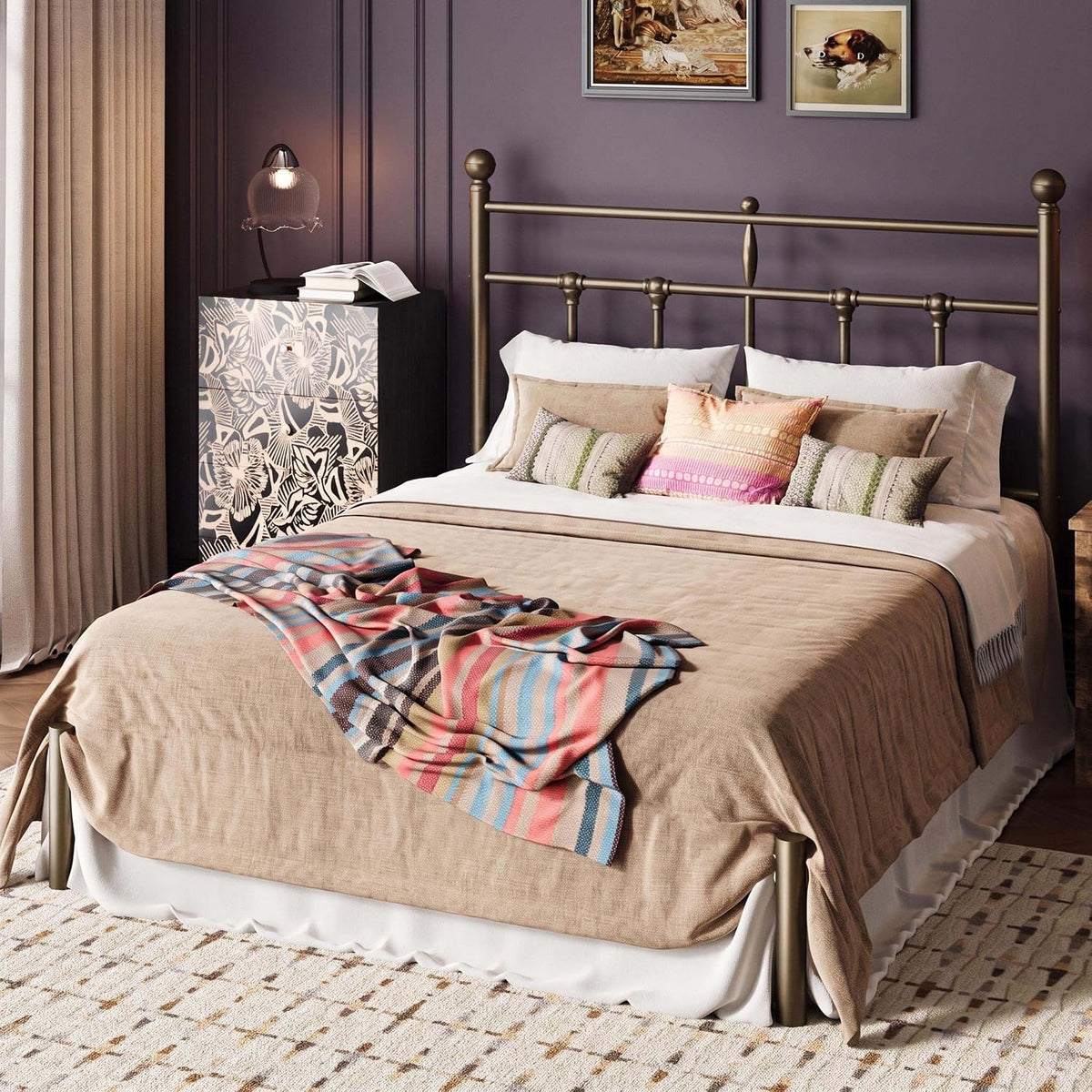 SHA CERLIN Queen Size Metal Platform Bed Frame with Victorian Vintage Headboard/Under Bed Storage/No Box Spring Needed/Easy Assembly/Noise Free/Mattress Foundation/Gold