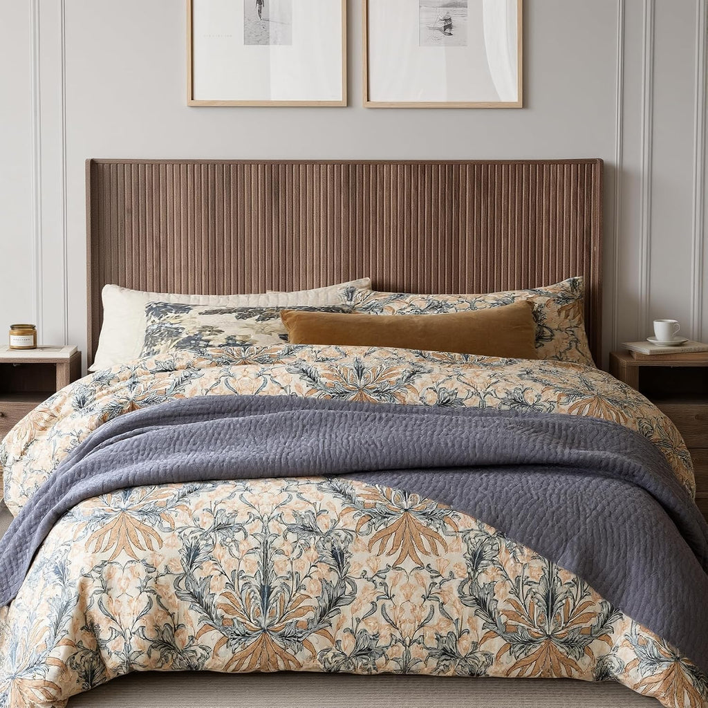 FORTUNETEC 78.7" King Size Wooden Headboard, Fluted Panel Headboard, Walnut