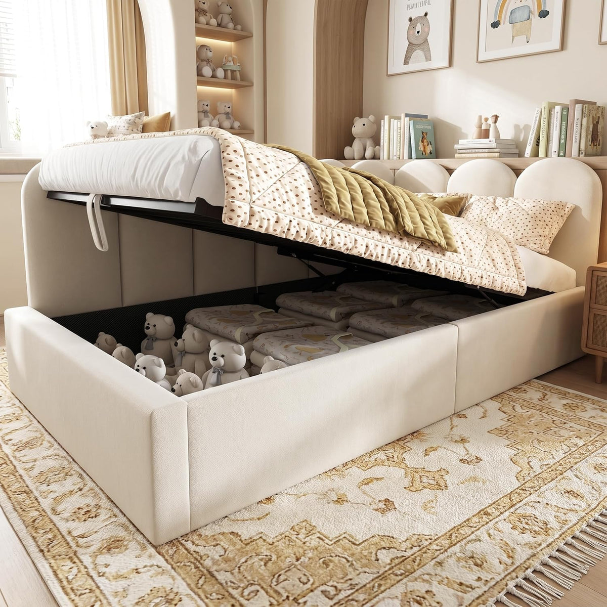 Merax Velvet Upholstered Lift Up Sofa Day Bed for Boys,Girls,Twin, Beige