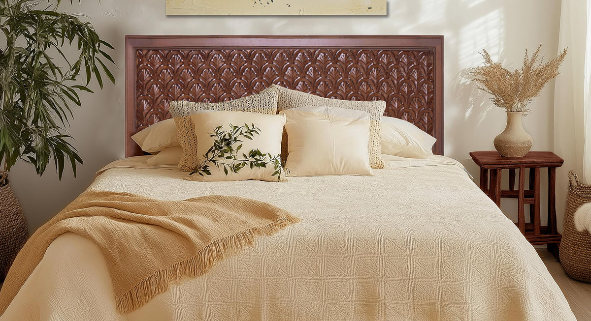 COTTON CRAFT Solid Wood Sturdy Queen Headboard - Rustic Antique Brown
