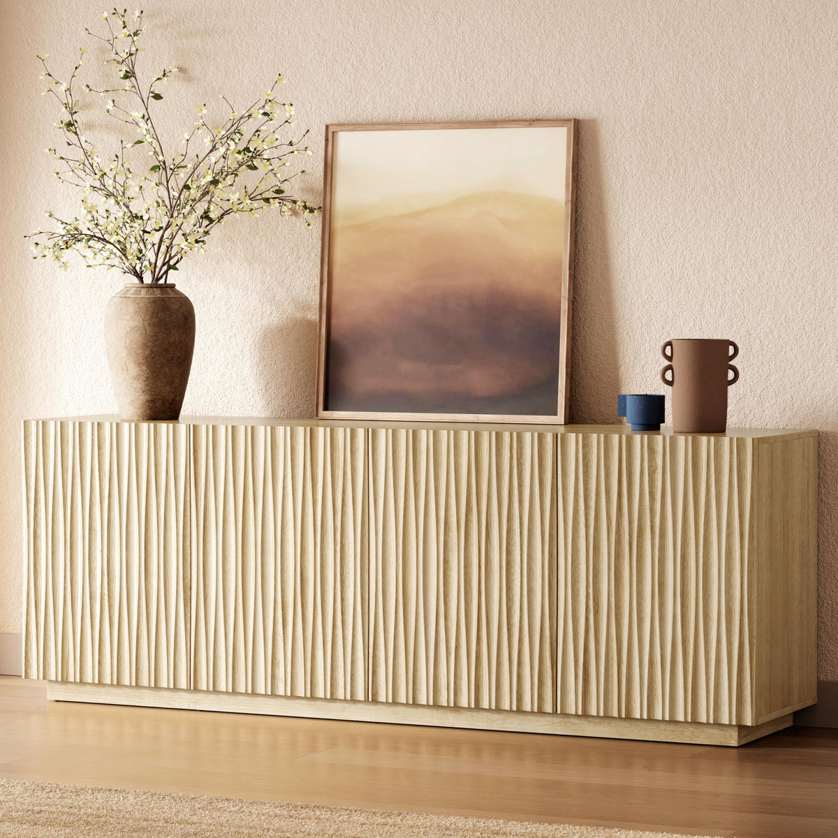 70" Fluted Mid-Century Modern TV Stand for TVs Up to 75", Black Walnut